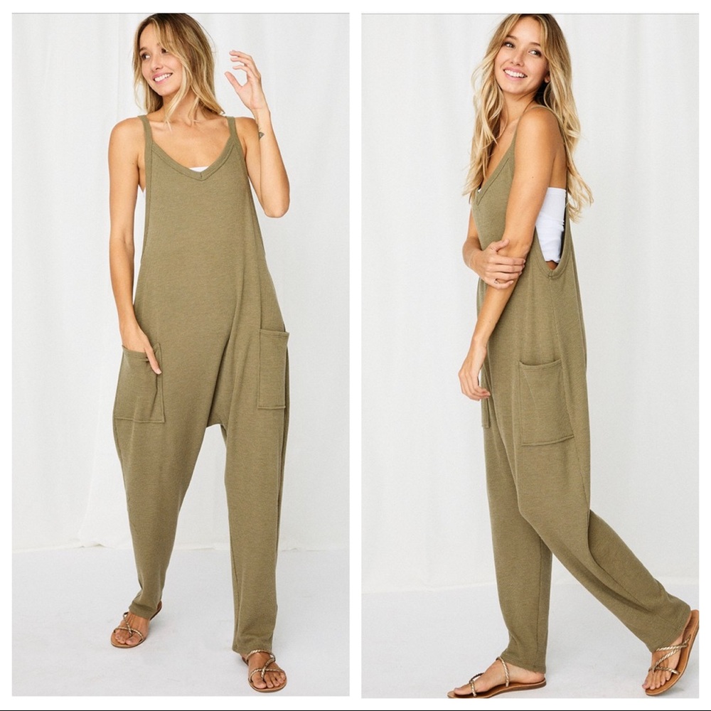 Rachel Olive Boho Solid Harem Jumpsuit - Picture 3 of 4